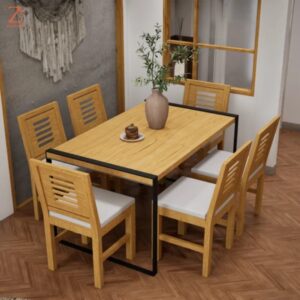 Light Brown 6 Seater Dining Table Set 1 Z Cube Furniture