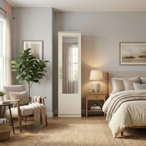 1 Door Wardrobe with mirror With 4 Shelves 1 Drawer 1