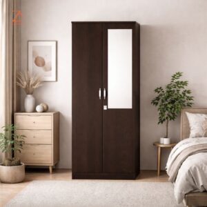 2 Door Wardrobe 2 Shelves with 1 Drawer and Hinger Space with Mirror