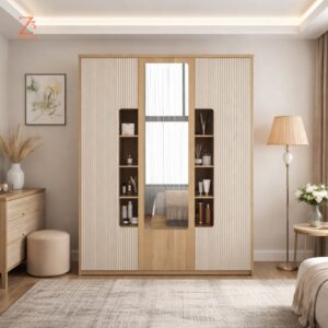 3 Door Wardrobe 12 Shelves 1 Hinger Space with Mirror