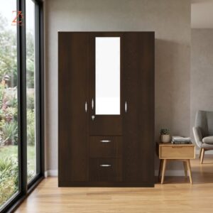 3 Door Wardrobe 5 Shelves 3 Drawer and 2 Hinger Space with Mirror (2)