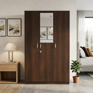 3 Door Wardrobe 7 Shelves with Hinger Space with Mirror