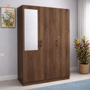 3 Door Wardrobe 8 Shelves 1 Drawer and Hinger Space with Mirror