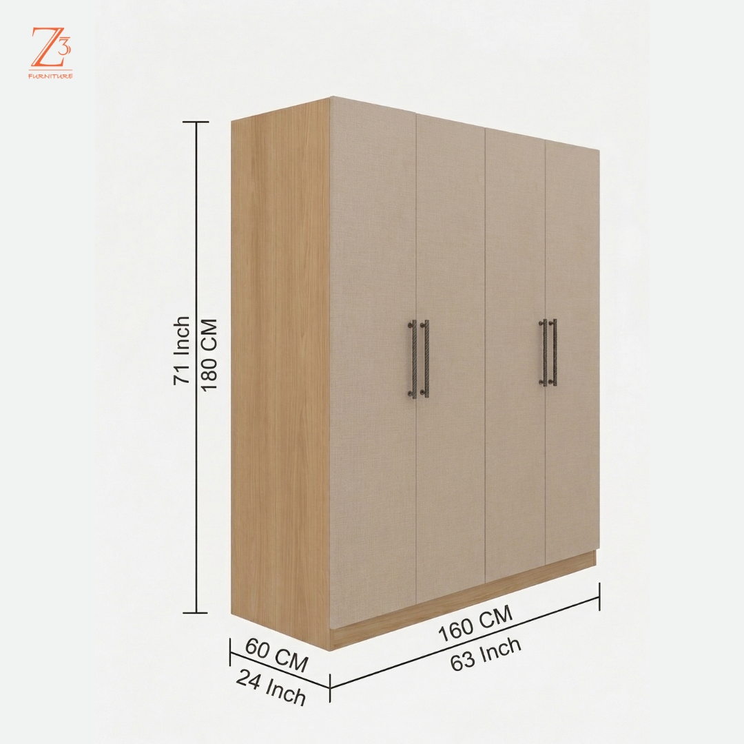 4 Door Wardrobe 8 shelves 2 hanging space 1 drawer with mirror 2