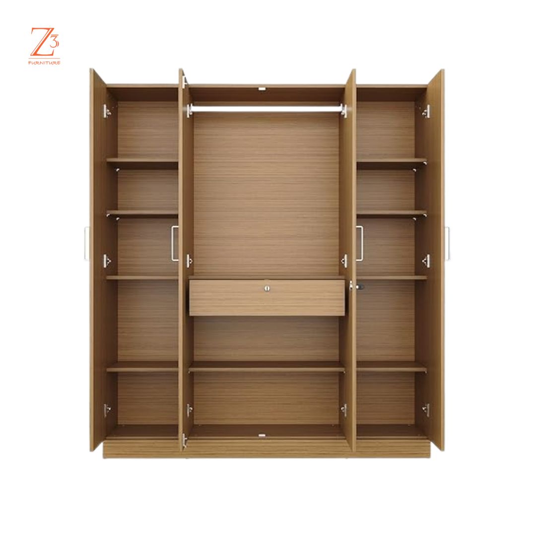 Four Door Wardrobe 12 shelves 1 hanging space 1 drawer with mirror