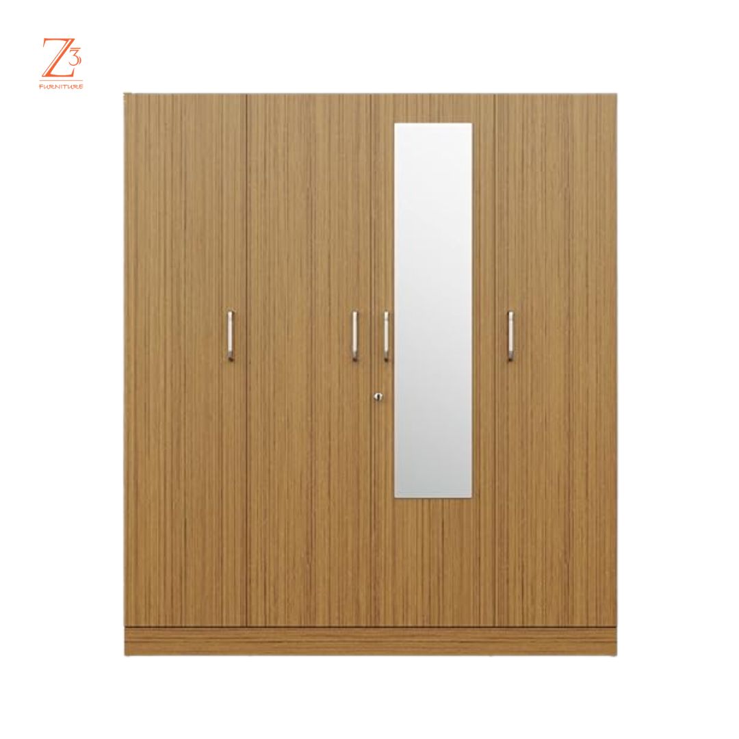 Four Door Wardrobe 12 shelves 1 hanging space 1 drawer with mirror