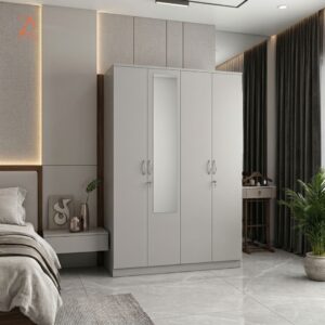 Four Door Wardrobe 7 shelves 1 hanging space with mirror (4)