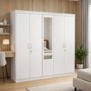 Four Door Wardrobe 8 shelves 2 hanging space with mirror