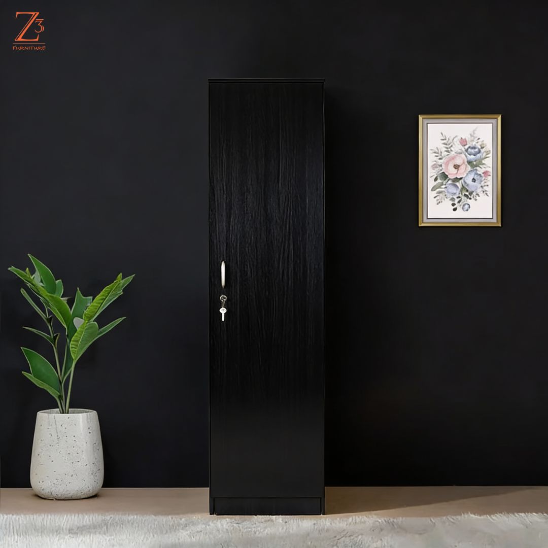 One Door Wardrobe Without Mirror with 4 Shelves 1 Drawer 1