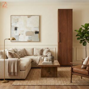 One Door Wardrobe Without Mirror with 5 Shelves elegant Teak 1