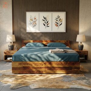 Crystal-Sheesham Wood Double Bed-King Size 1