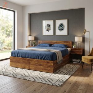OWL-Sheesham Wood Double Bed-King Size2