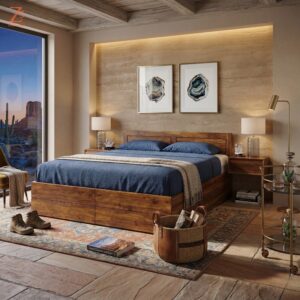 OWL-Sheesham Wood Double Bed-Queen Size