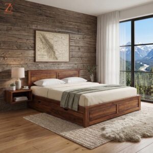 Z1-Sheesham Wood Double Bed-Queen Size1