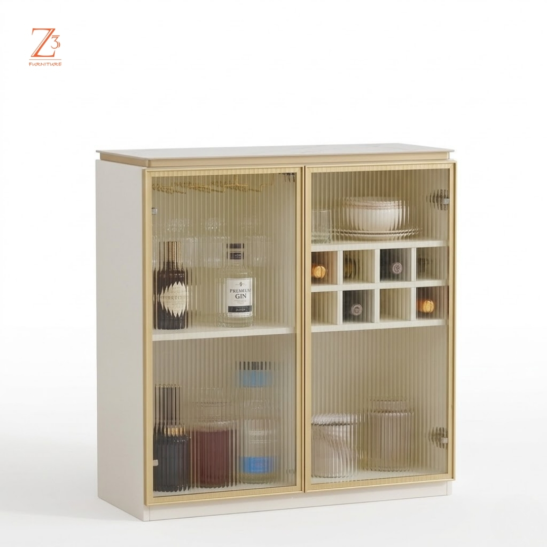 Aurielle Luxe Bar Cabinet – Vanilla Cream zcube Furniture 1