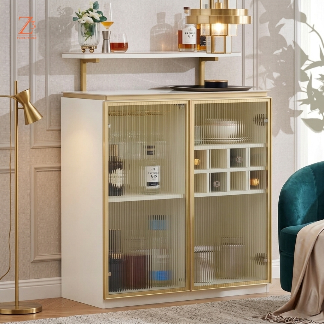 Aurielle Luxe Bar Cabinet – Vanilla Cream zcube Furniture 2