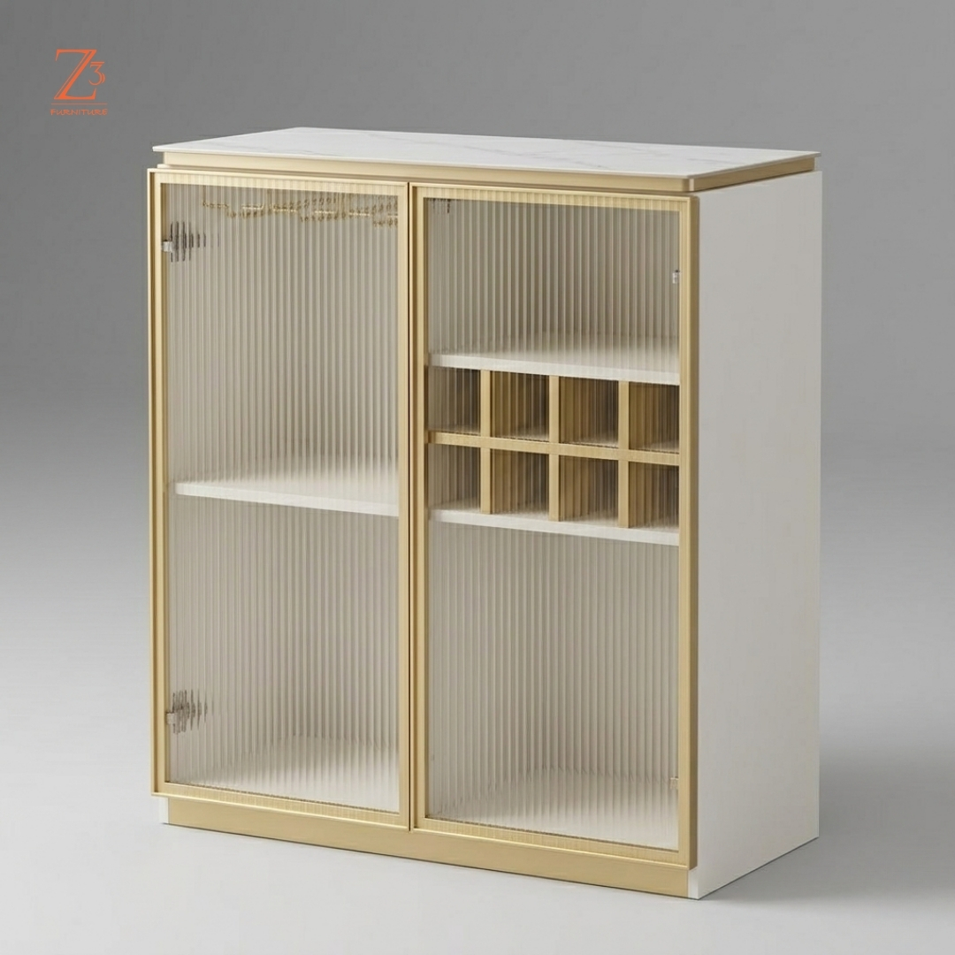 Aurielle Luxe Bar Cabinet – Vanilla Cream zcube Furniture 3