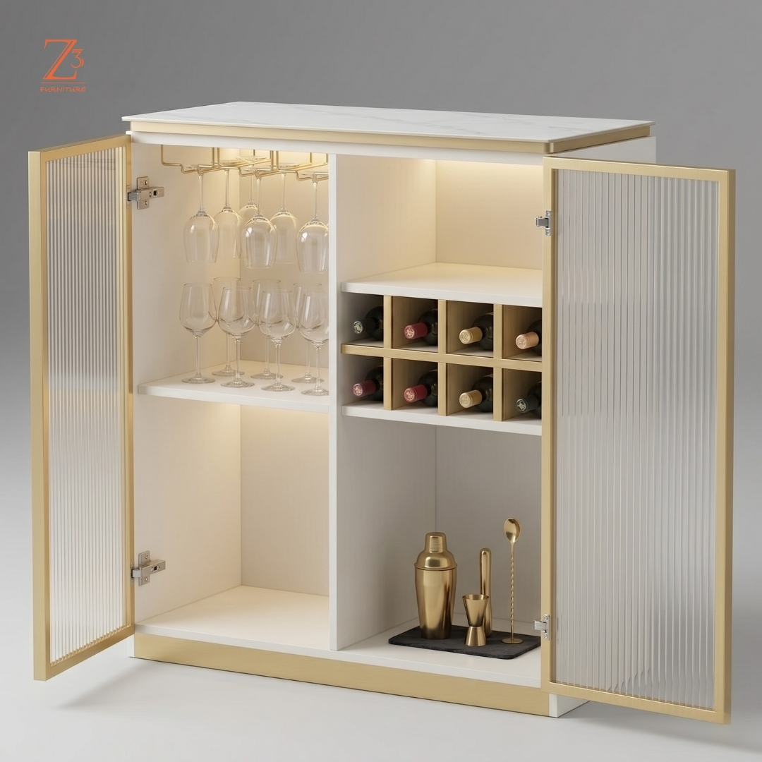 Aurielle Luxe Bar Cabinet – Vanilla Cream zcube Furniture 4