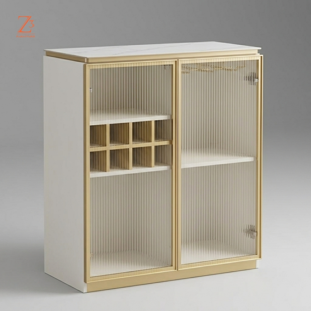 Aurielle Luxe Bar Cabinet – Vanilla Cream zcube Furniture 5