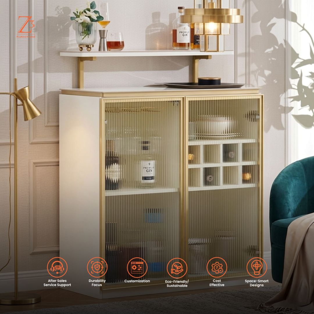 Aurielle Luxe Bar Cabinet – Vanilla Cream zcube Furniture 6