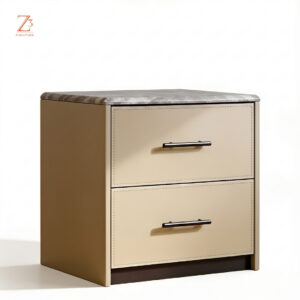 BeigeAura Bedside Table with Drawers – Sand Beige zcube 1