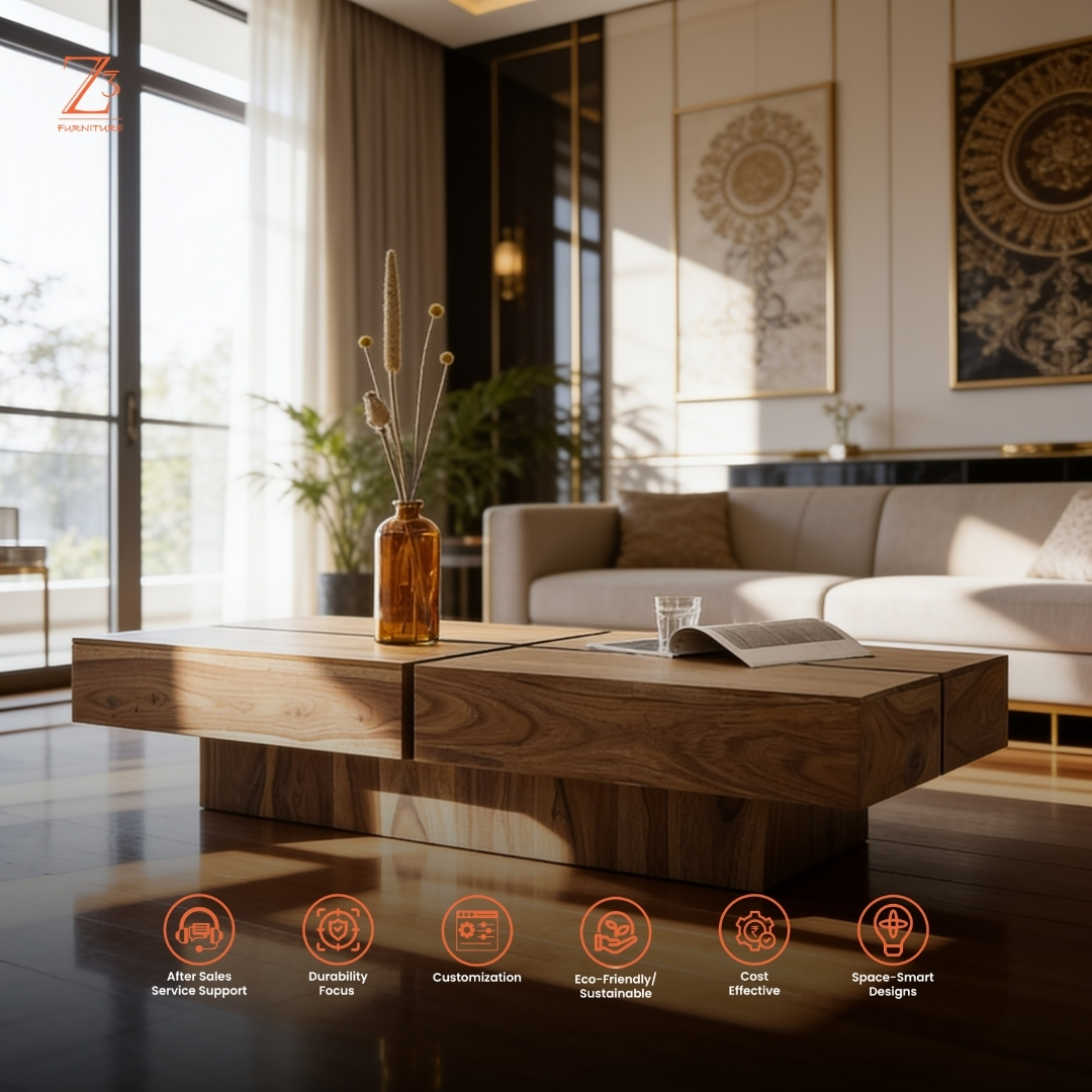 BilboCraft Solid Wood Coffee Table zcube Furniture 6