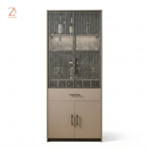 Celestia Luxe Bar Curio Cabinet – Champagne Beige zcube Furniture 1