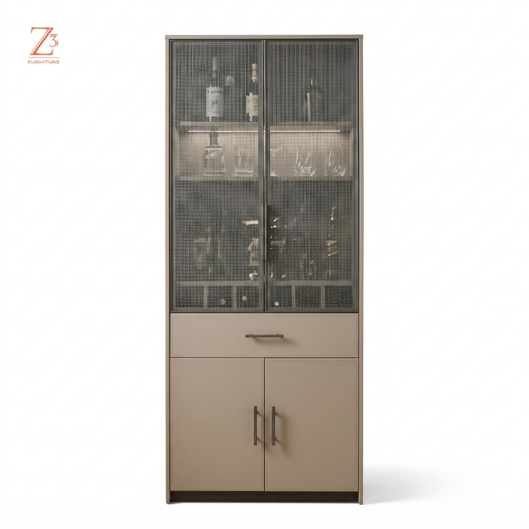 Celestia Luxe Bar Curio Cabinet – Champagne Beige zcube Furniture 1