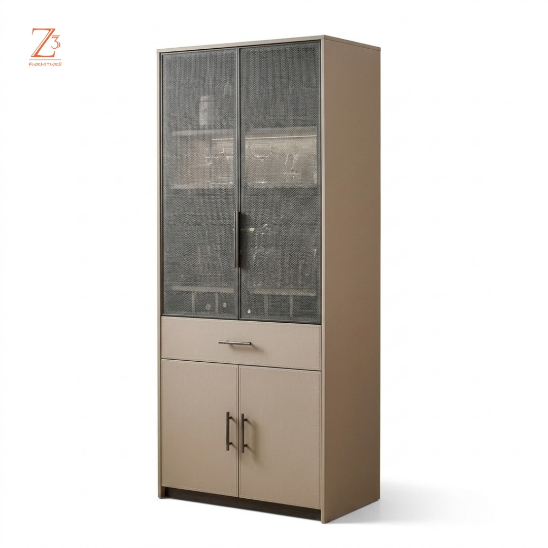 Celestia Luxe Bar Curio Cabinet – Champagne Beige zcube Furniture 3