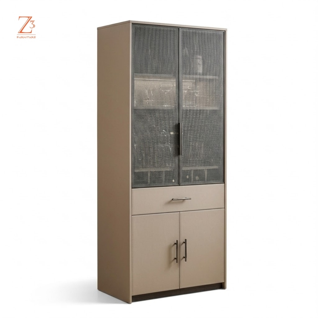 Celestia Luxe Bar Curio Cabinet – Champagne Beige zcube Furniture 5