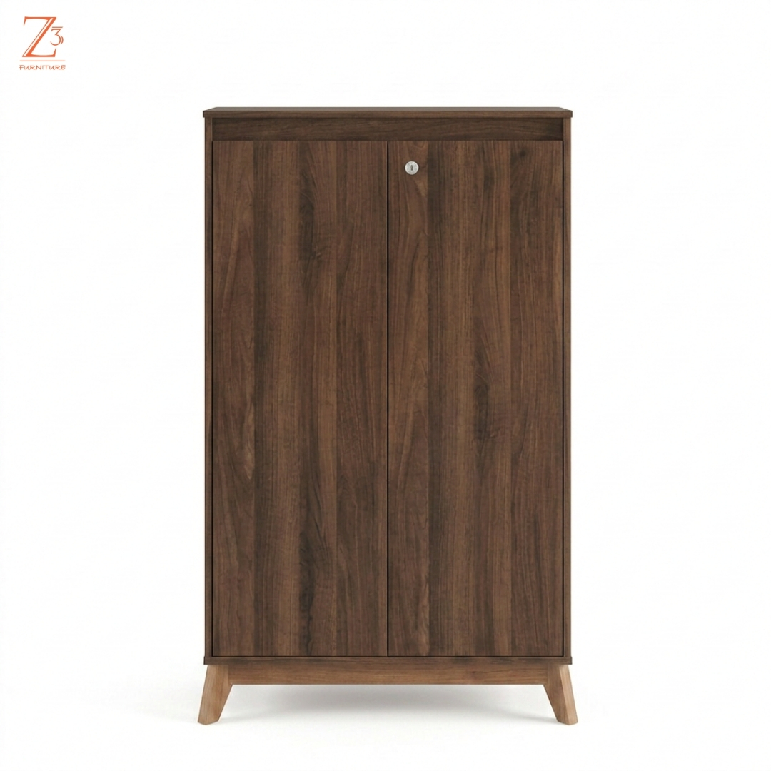 Elite Walnut Shoe Cabinet with Lock Storage Z cube Furniture 1