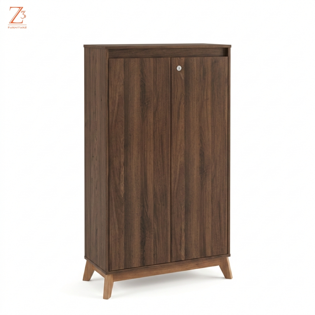Elite Walnut Shoe Cabinet with Lock Storage Z cube Furniture 3