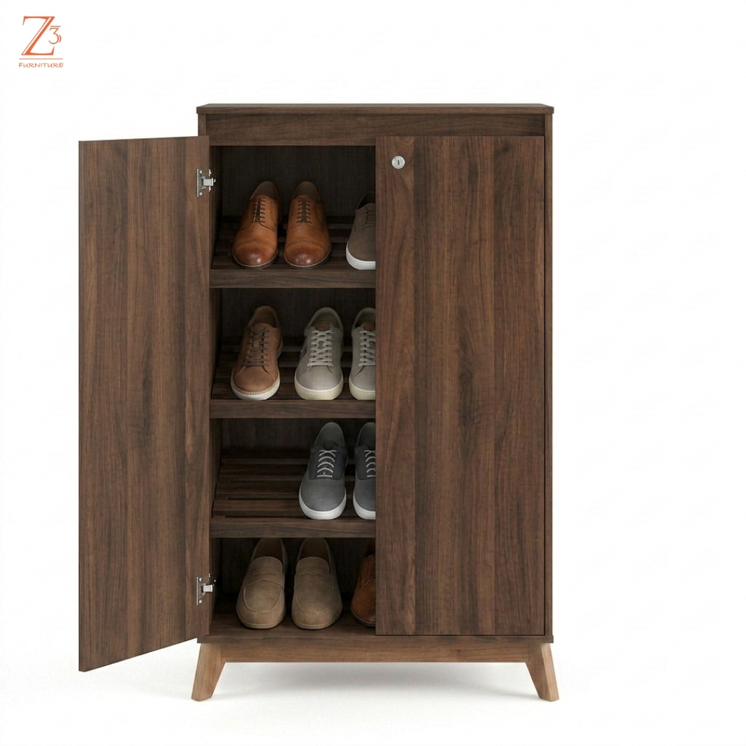 Elite Walnut Shoe Cabinet with Lock Storage Z cube Furniture 4