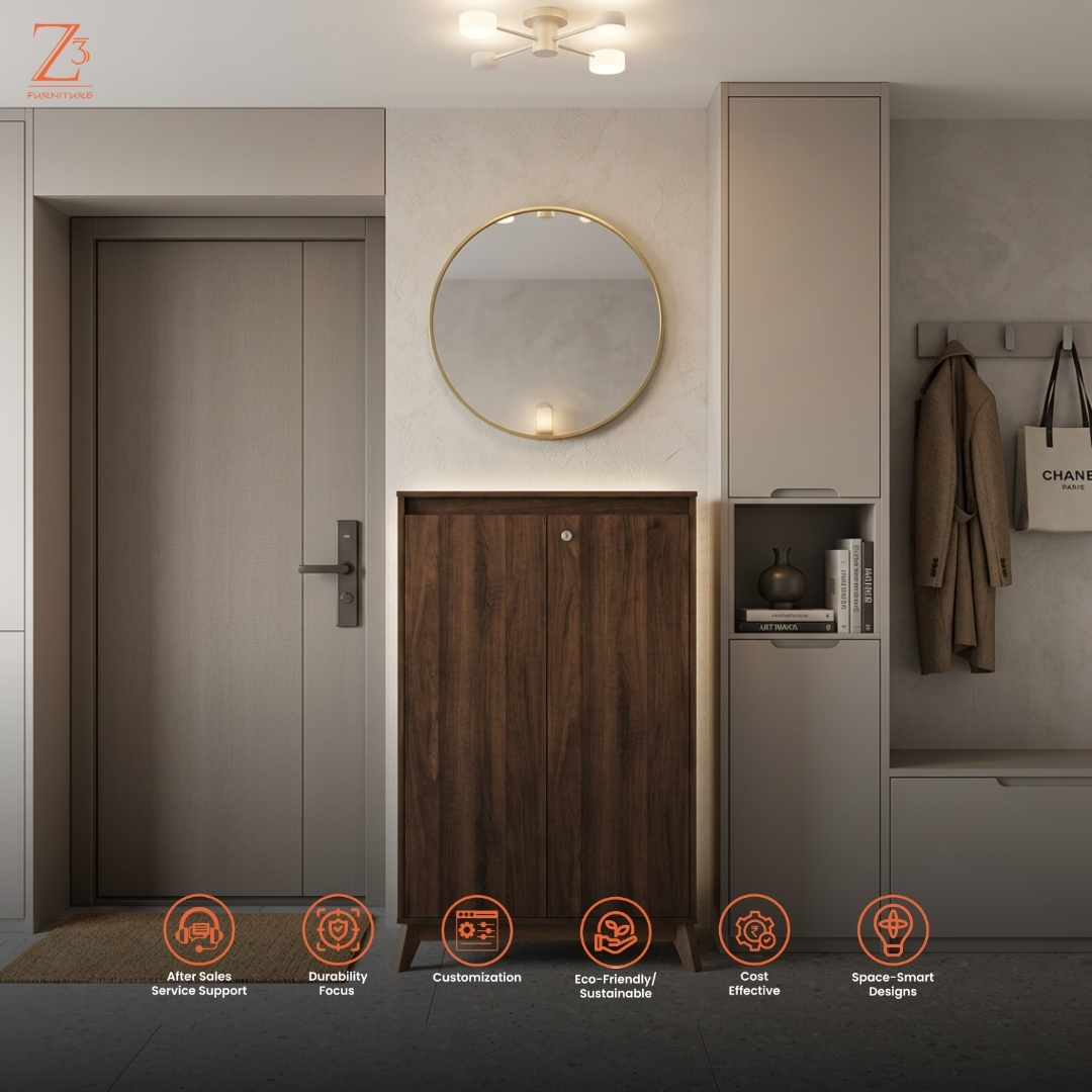Elite Walnut Shoe Cabinet with Lock Storage Z cube Furniture 6