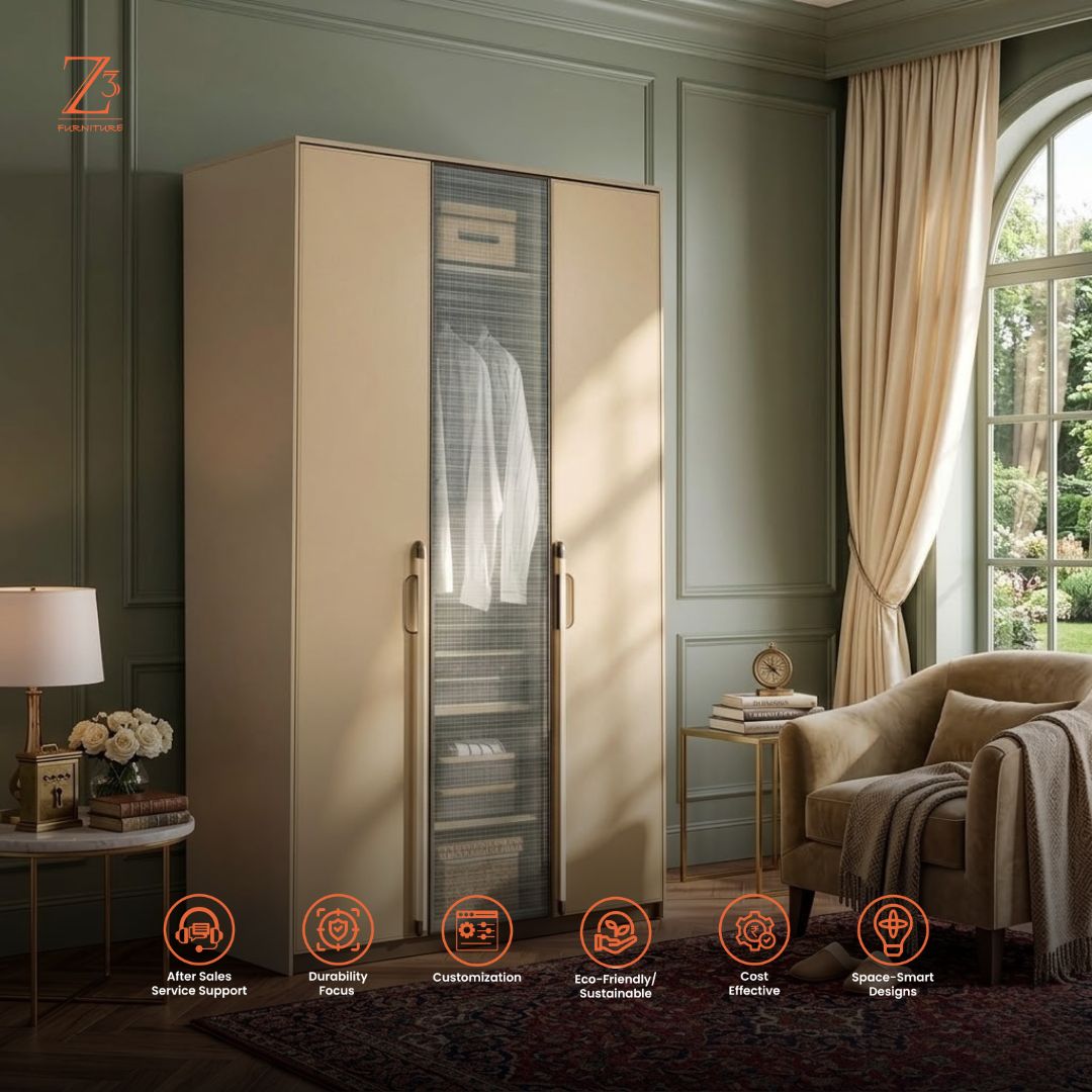 EliteHaven 3 Door Wardrobe – Desert Beige Zcube Furniture 6