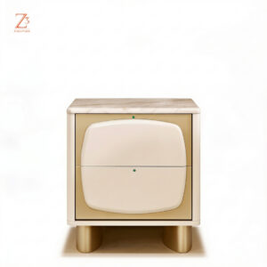GoldenAura Bedside Table with Drawers – Champagne Gold zcube Furniture 1