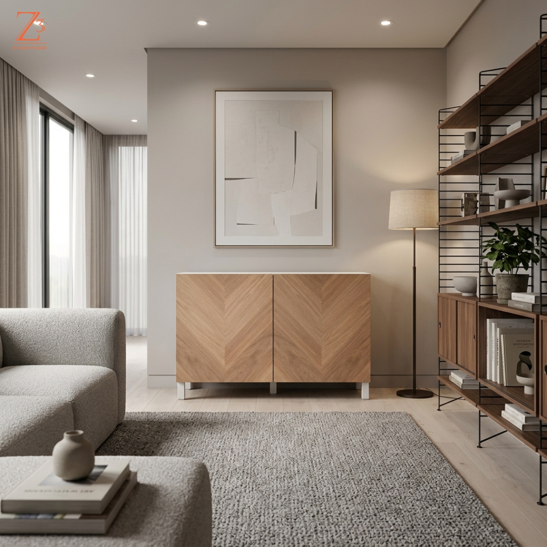Herringbone Oak Side Board Storage Cabinet z cube Furniture 1