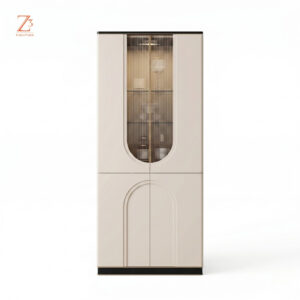ImperiaGlow Bar Curio Cabinet – Ivory Cream zcube Furniture 1