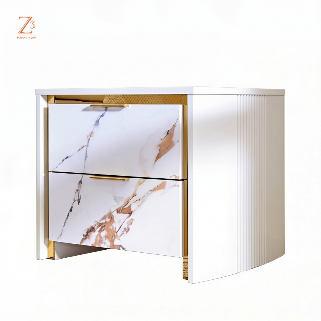 IvoryGlow Bedside Table with Drawers – Cream zcube Furniture 1