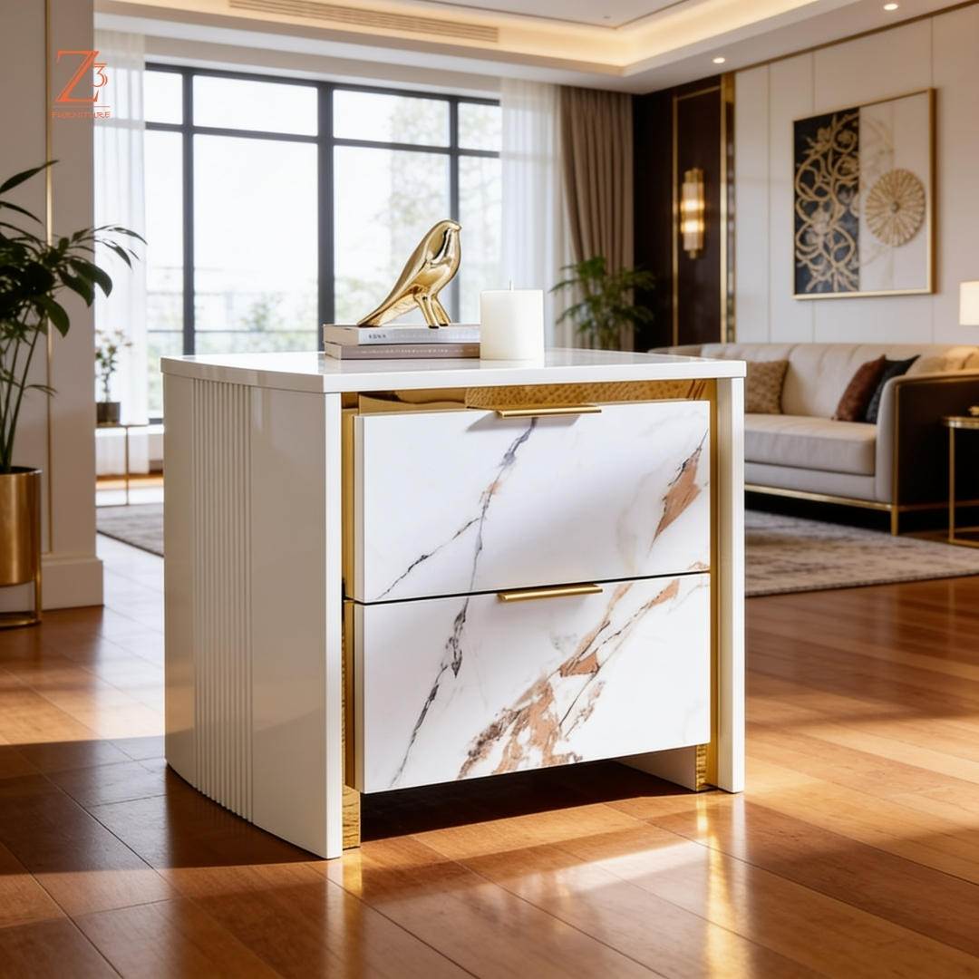 IvoryGlow Bedside Table with Drawers – Cream zcube Furniture 2