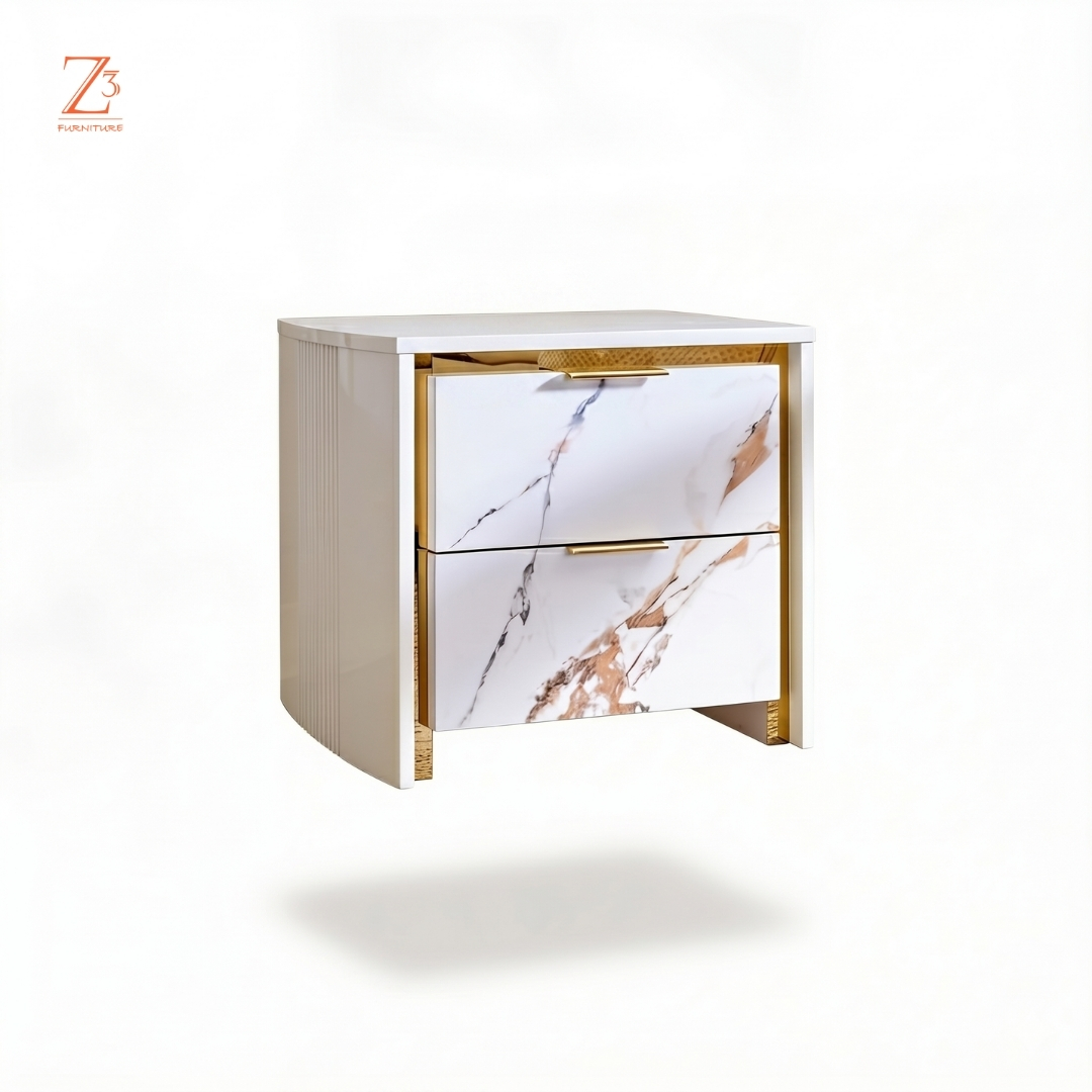 IvoryGlow Bedside Table with Drawers – Cream zcube Furniture 3