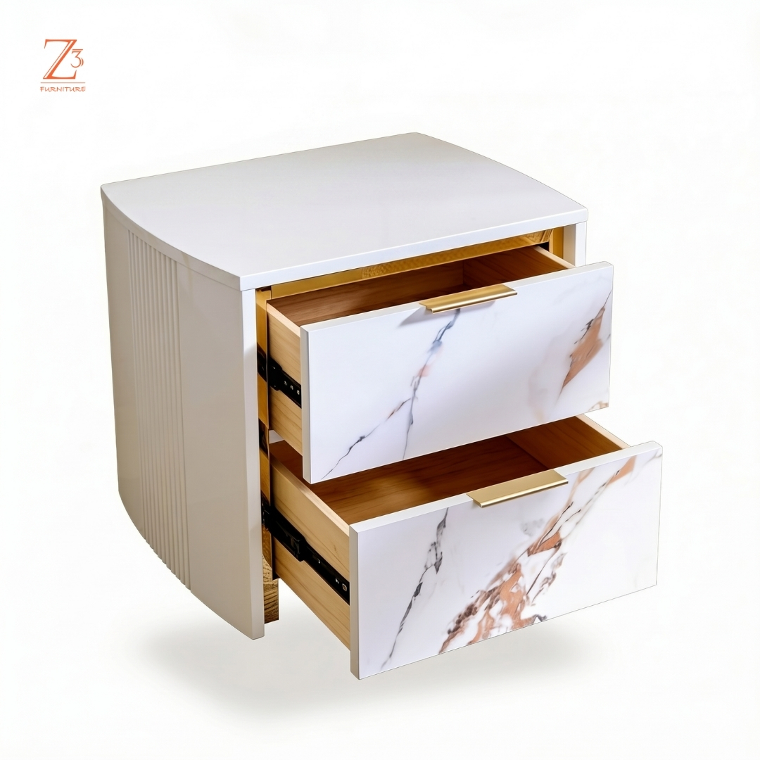 IvoryGlow Bedside Table with Drawers – Cream zcube Furniture 4