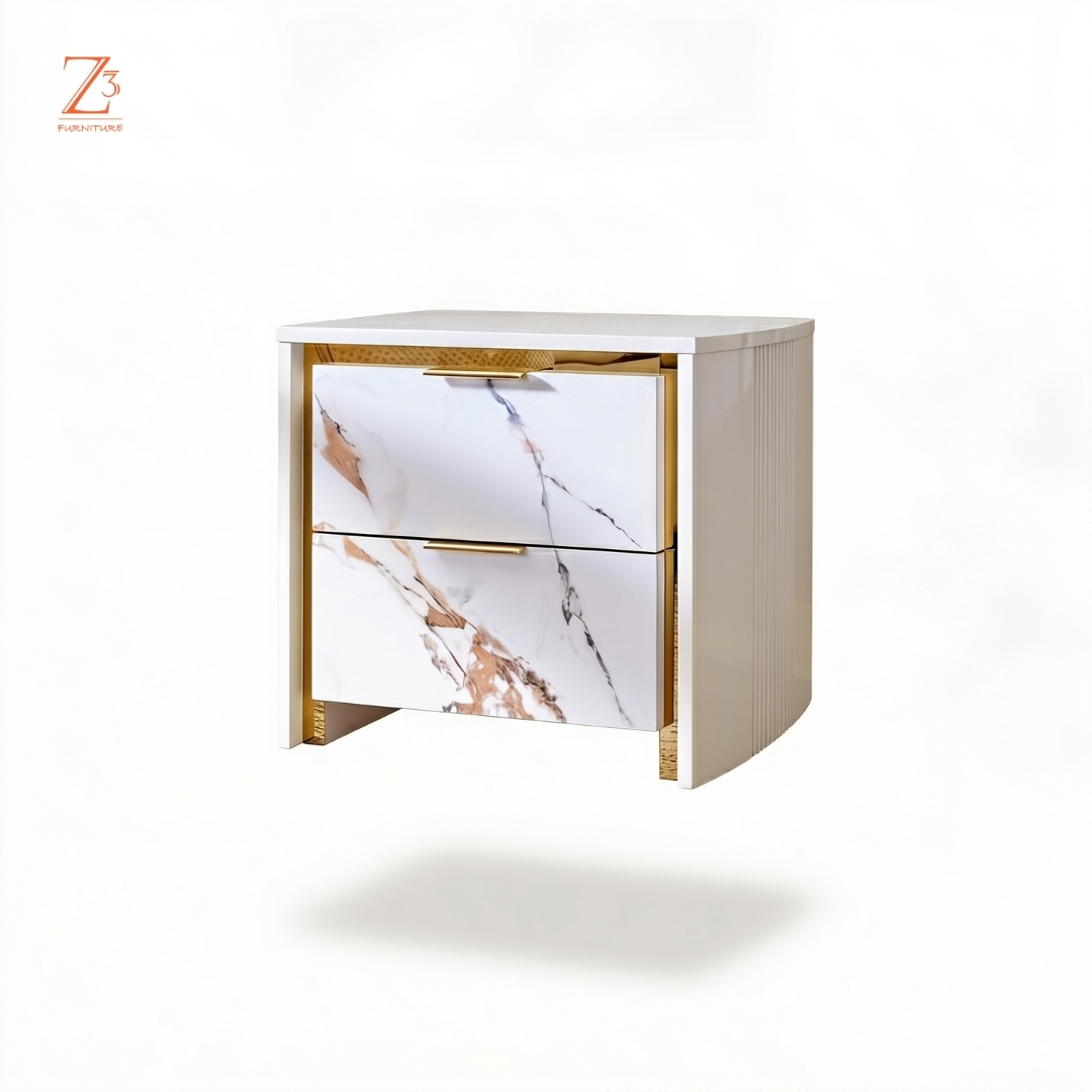 IvoryGlow Bedside Table with Drawers – Cream zcube Furniture 5