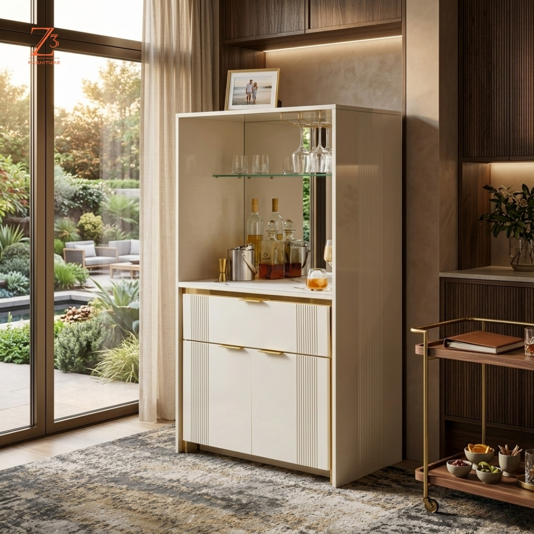 IvoryVault Luxe Bar Cabinet – Pearl Cream zcube Furniture 2