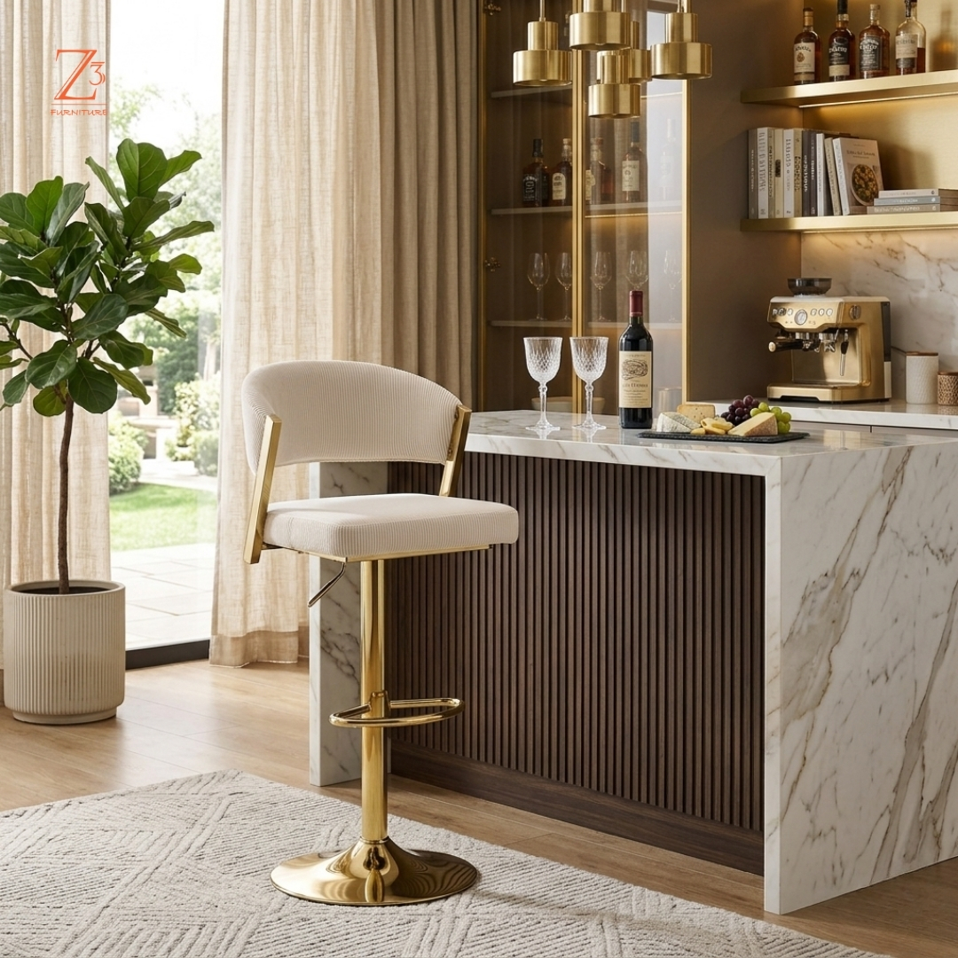 LunaVelvet Swivel Bar Chair – Elegant Beige zcube Furniture 2