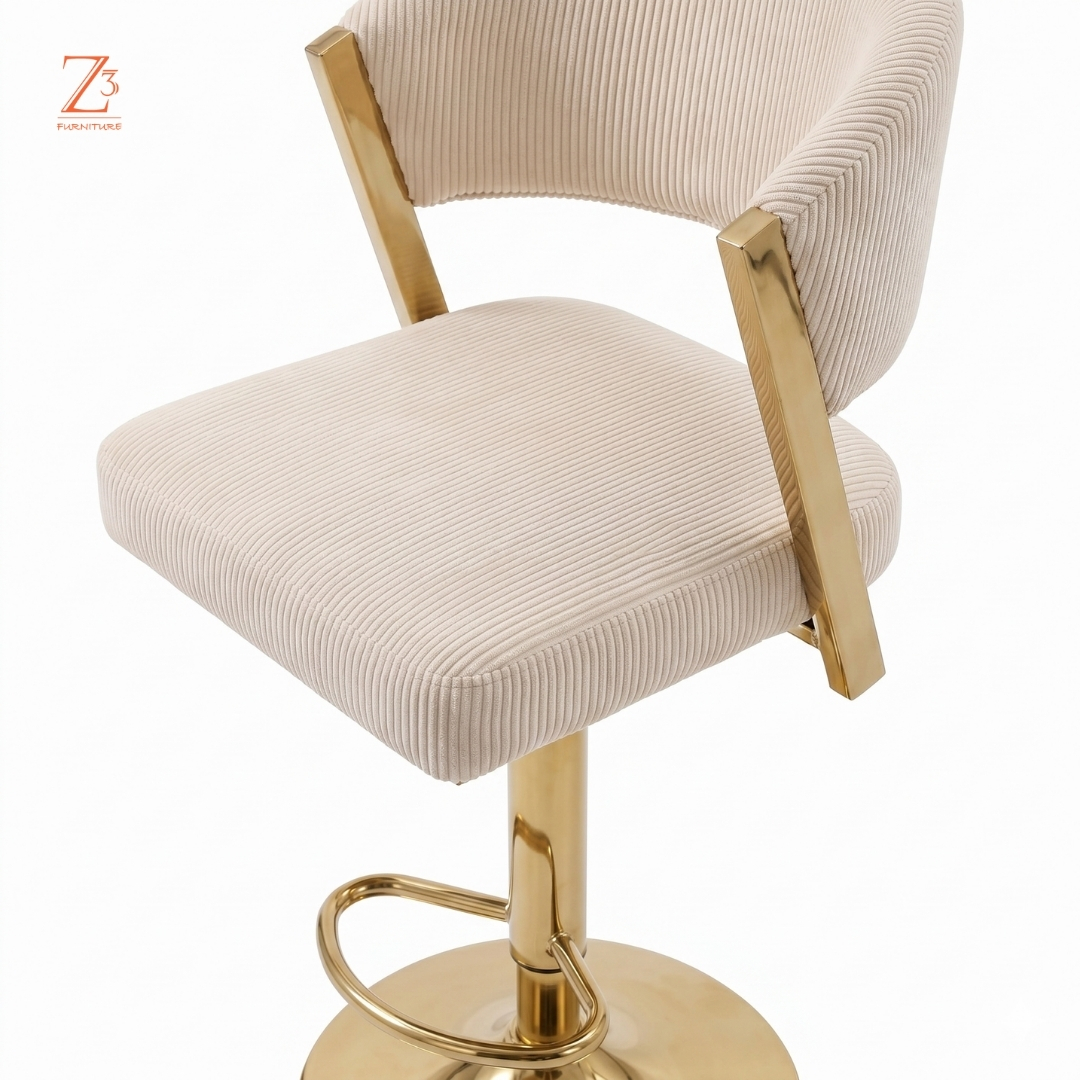 LunaVelvet Swivel Bar Chair – Elegant Beige zcube Furniture 3