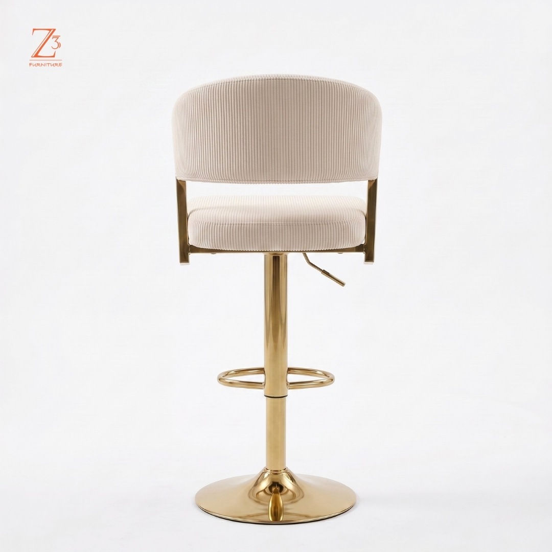 LunaVelvet Swivel Bar Chair – Elegant Beige zcube Furniture 4