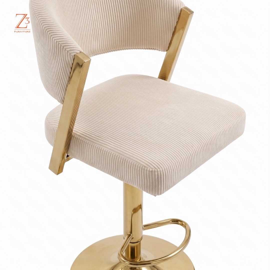 LunaVelvet Swivel Bar Chair – Elegant Beige zcube Furniture 5