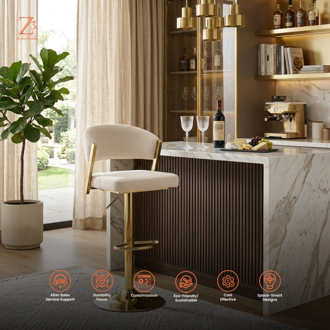 LunaVelvet Swivel Bar Chair – Elegant Beige zcube Furniture 6