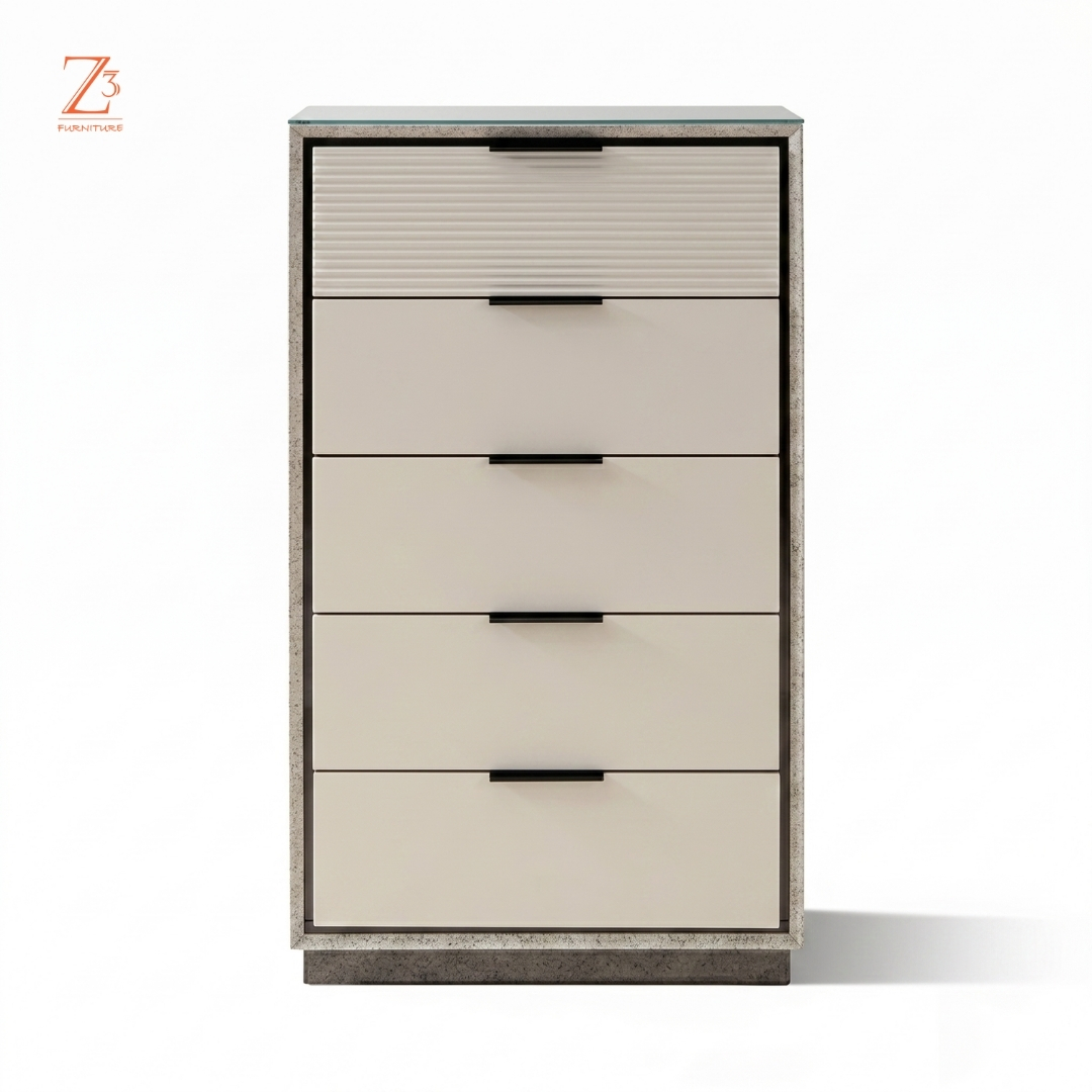PearlLine 5 Drawer Chest of Drawers – Pure White zcube Furniture 1